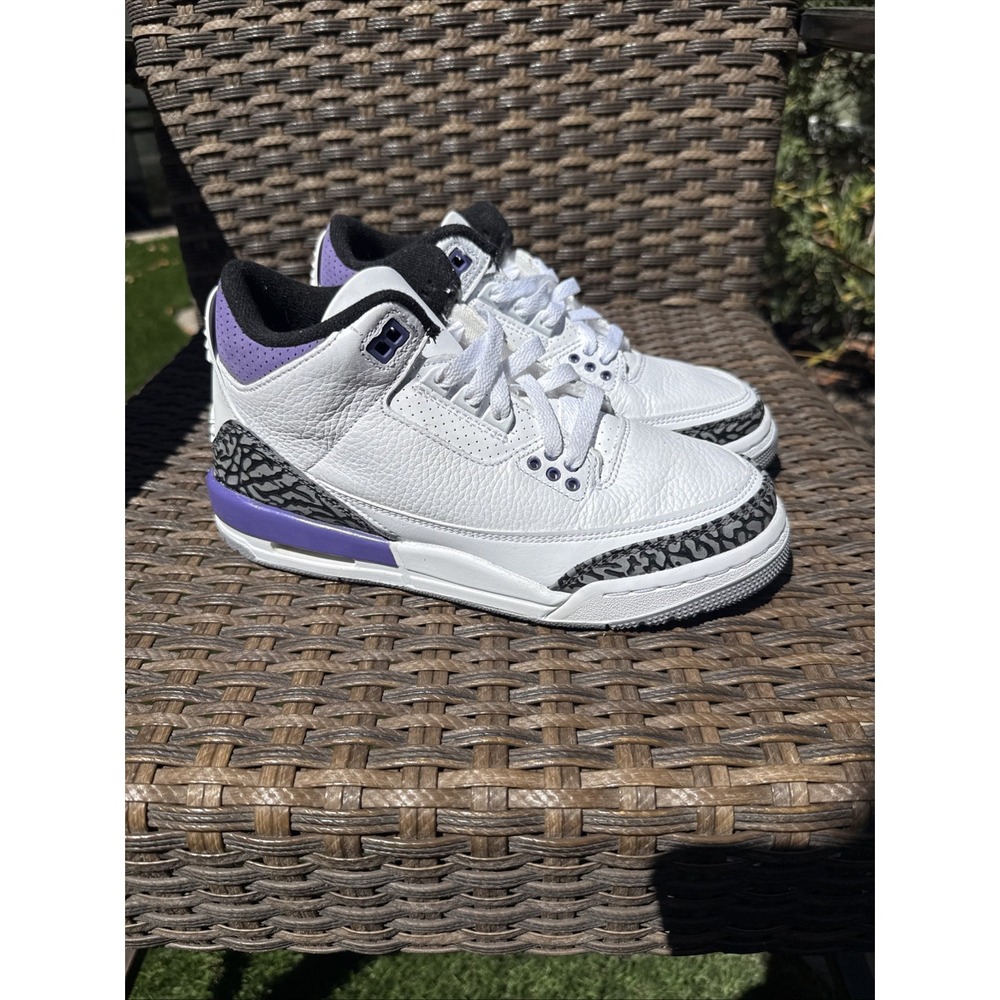 Nike Air Jordan 3 Retro Dark Iris (GS) Kids Shoes White Purple Gray Sneakers 6Y